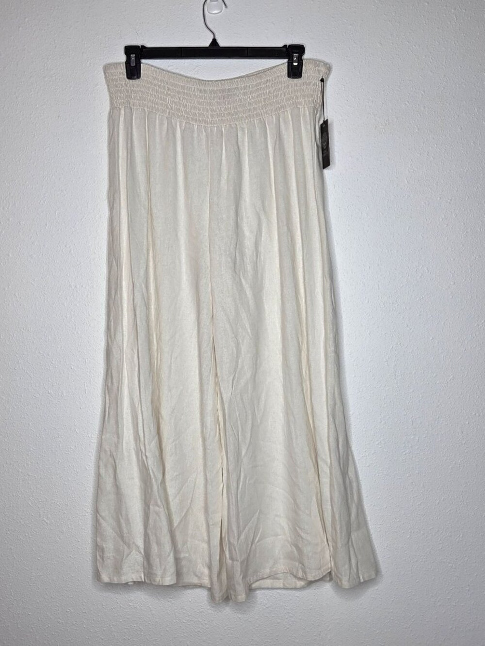 Vince Camuto Linen Blend Smocked Waist Cropped Wide Leg Pants - Ultra White